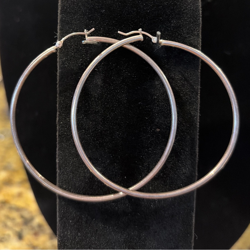 Silver Tone Classic Hoop Earrings 2.5” Large Hoops
